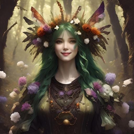 Green Forest God Portrait in Hyperdetailed Style