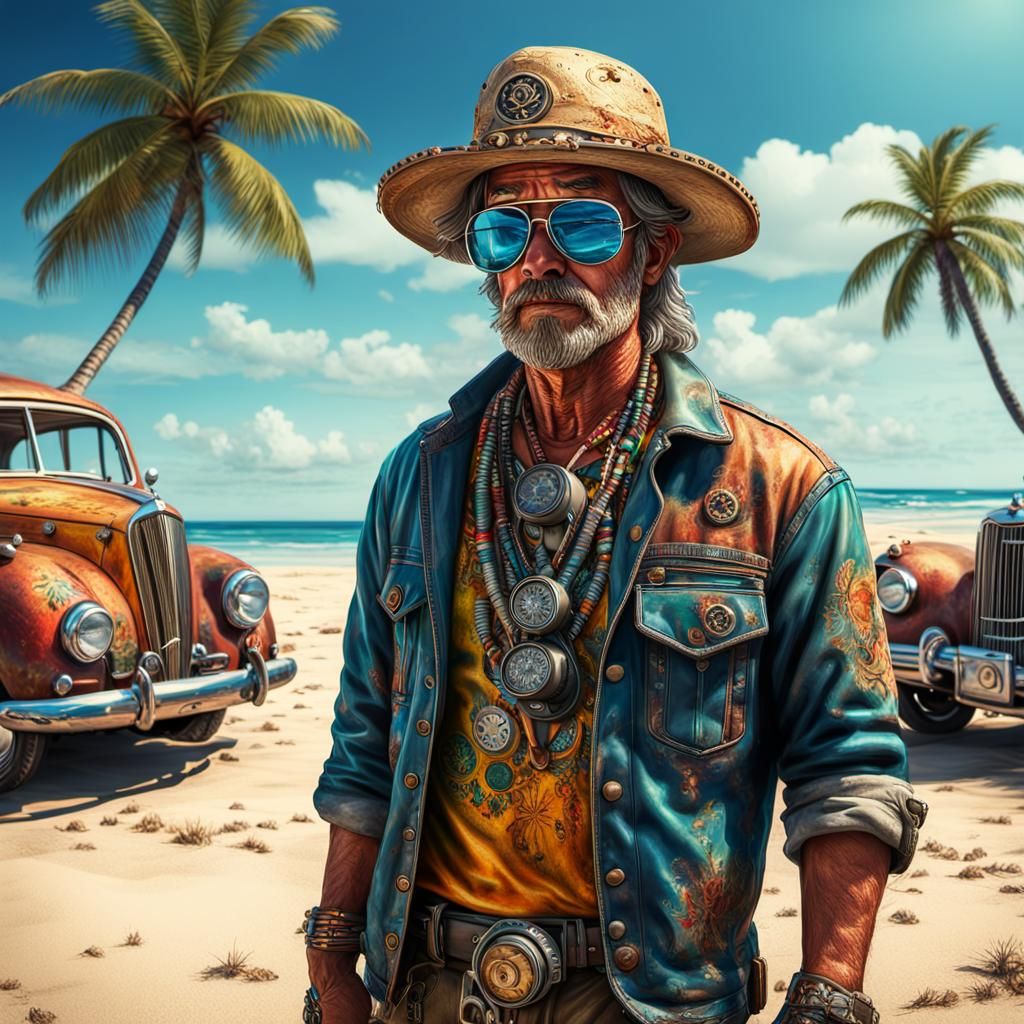 Hyperrealistic Cyberpunk Beach Bum in Ultra HD