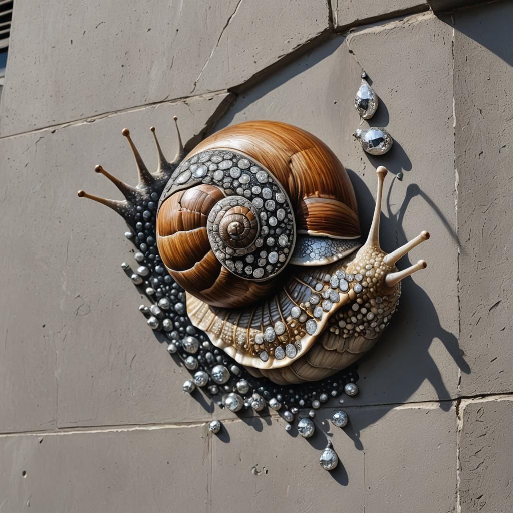 Diamond Shell Snail Climbs Building: Hyperrealistic Image