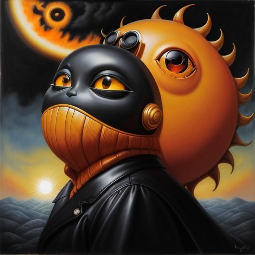 Anthropomorphic Sun with Giant Eyes in Surreal Style