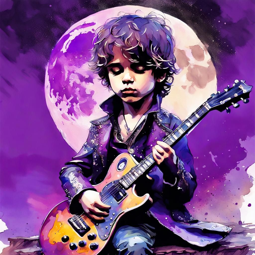 Chibi Prince Rogers Nelson Watercolor Playing Purple Rain