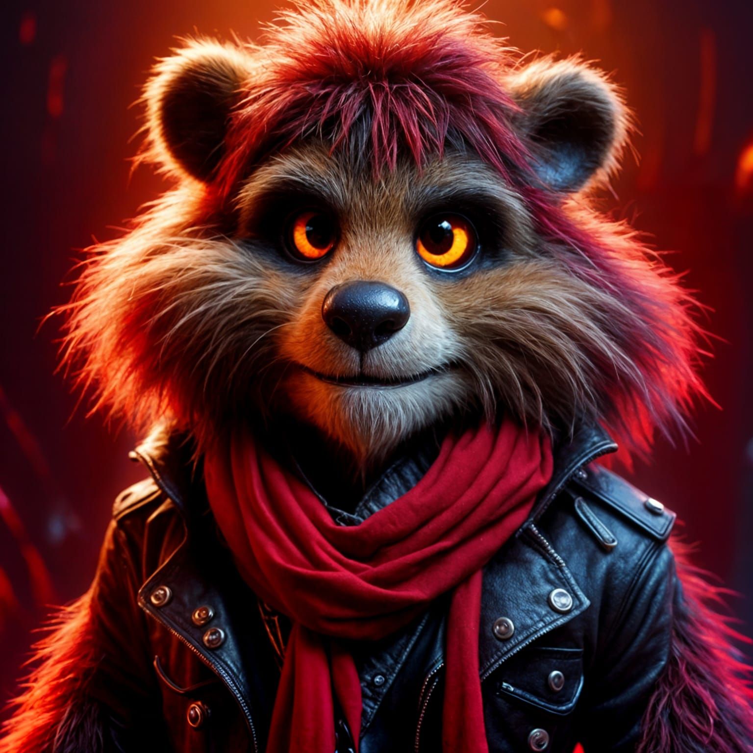 Anthropomorphic Beaver in Leather Jacket, Detailed HDR Portr...