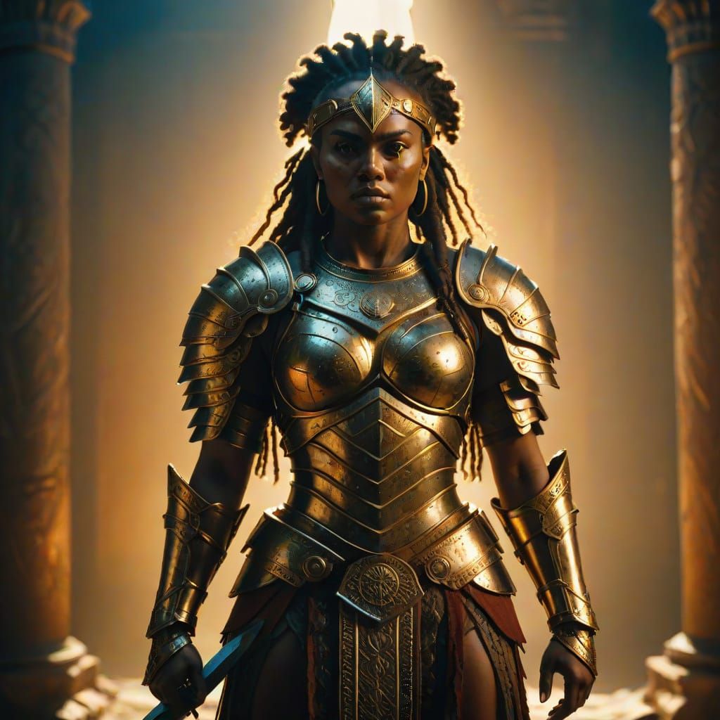 Sensual Afrodite Warrior in Golden Light