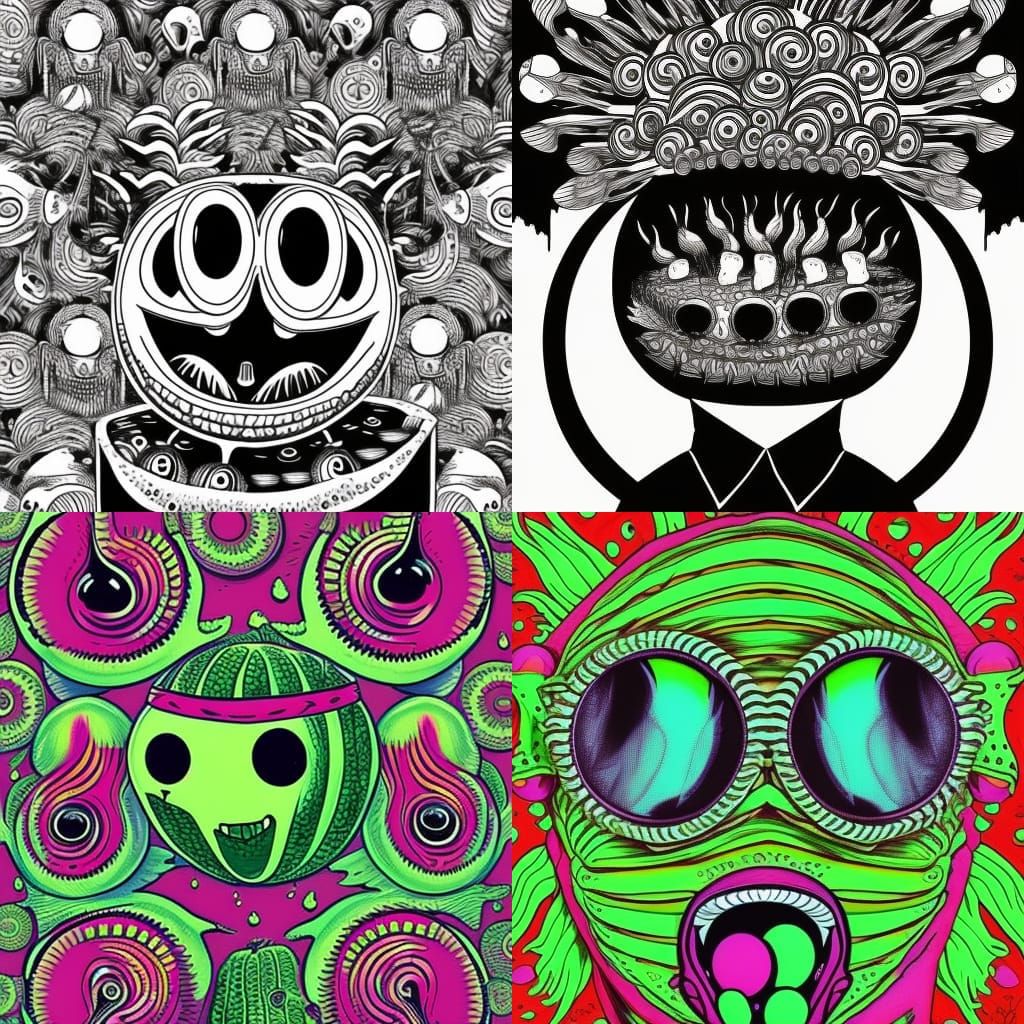 Psychedelic Alien DJ Watermelon Portrait in Surreal Style