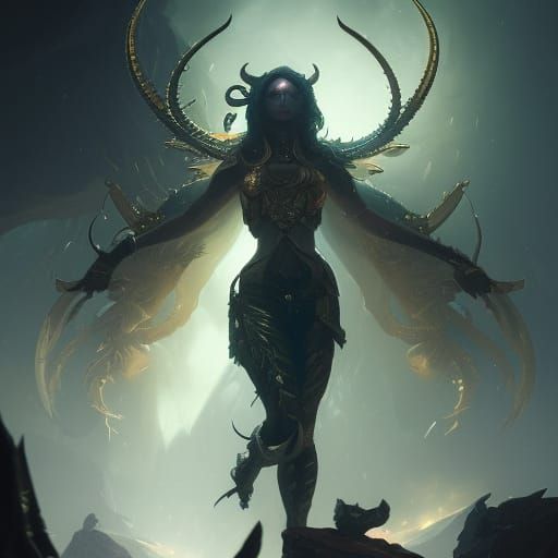 Dark Fantasy Capricorn Woman in Purple and Yellow