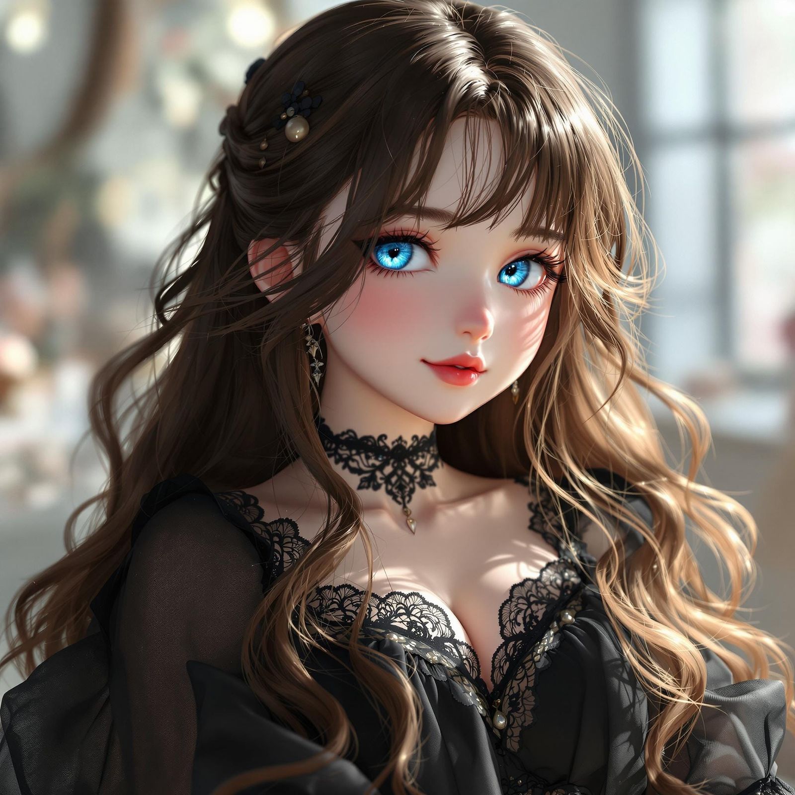 Chubby Goth Girl with Blue Eyes in 3D Anime Style