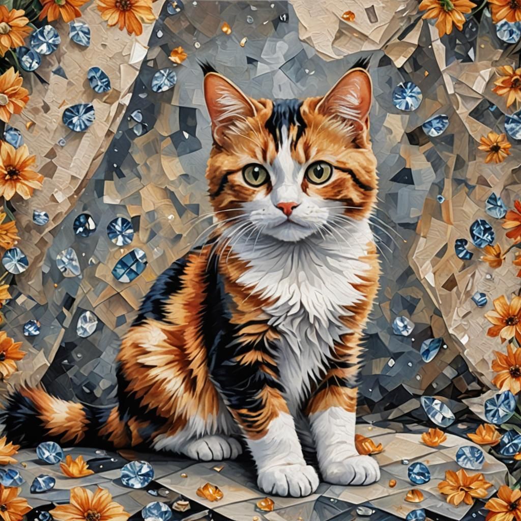 Calico Cat Diamond Painting Style