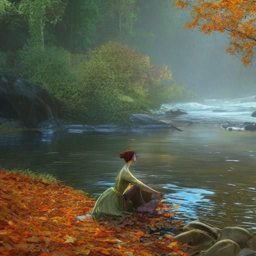 Autumnal Forest River Scene in Pixar Style