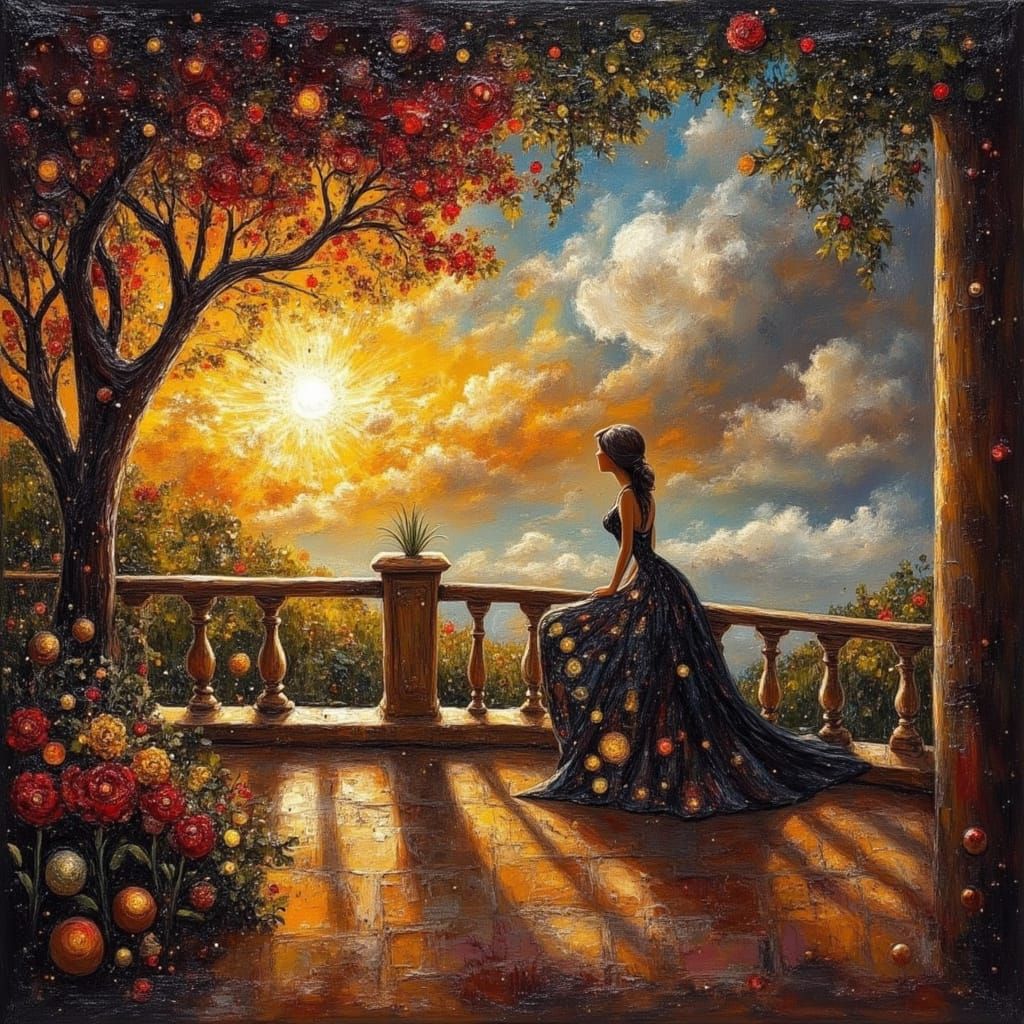 Woman on Balcony in Surrealist Cubist Style