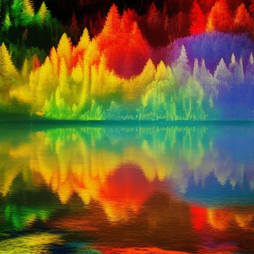 Rainbow Reflections on Mountain Lake: Hyperrealistic Splash ...