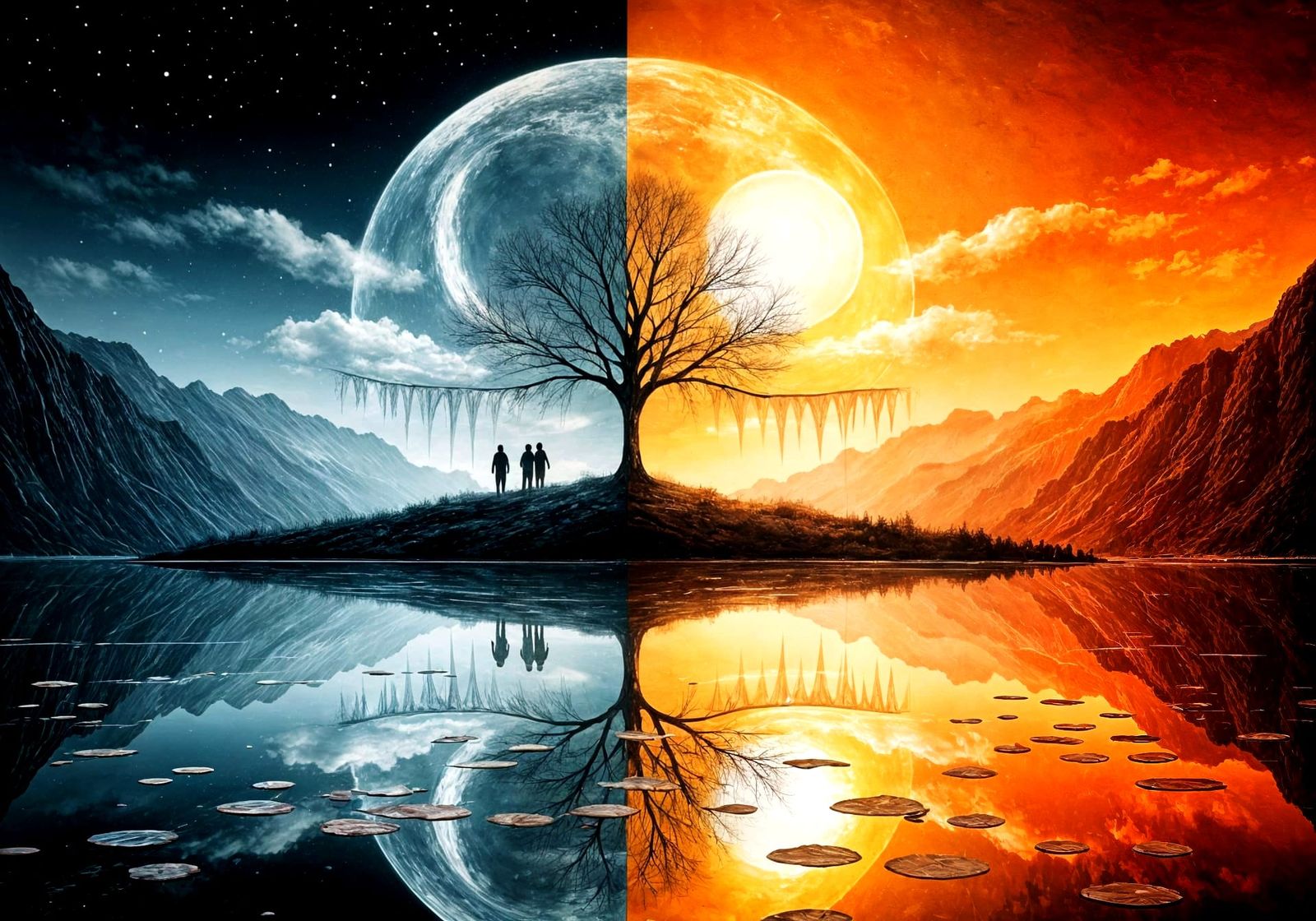 Dual World Island: Night and Day Landscape