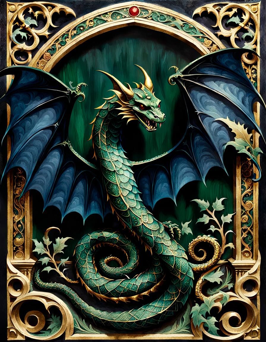 Amphiptere Spreads Wings in Medieval Manuscript