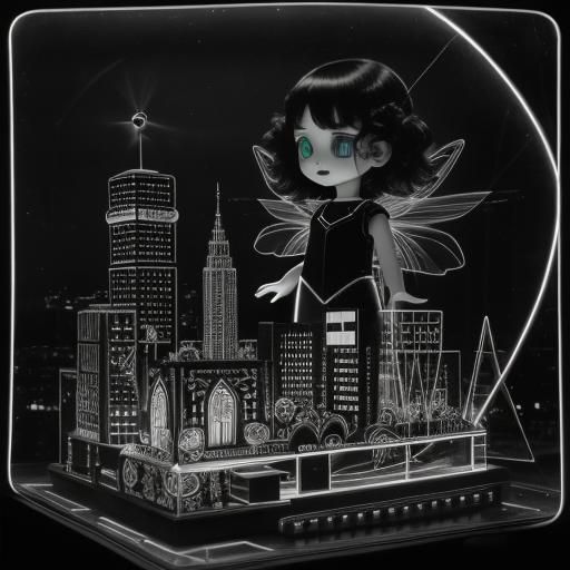 Surreal Rayograph with Rainbow Fairy and Goth Dolls