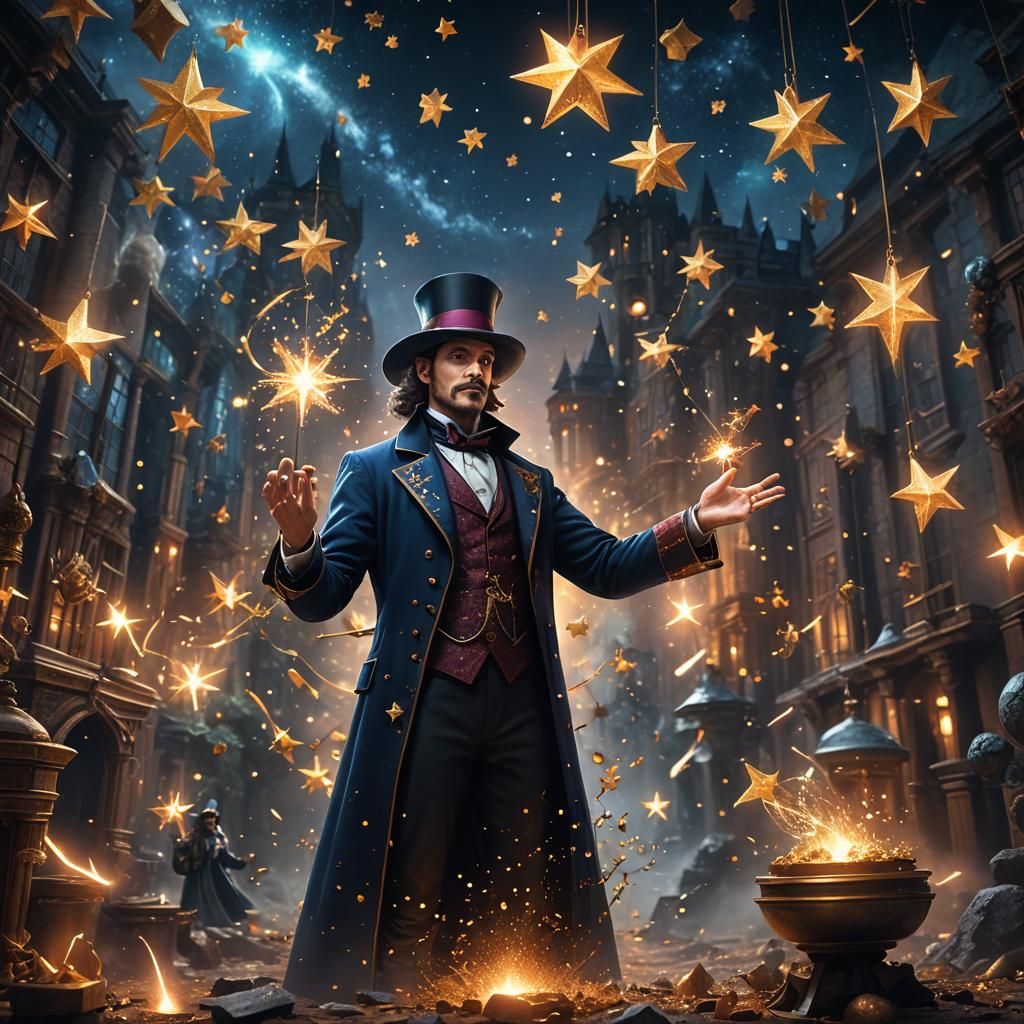 Magician Conjuring Stars: Fantasy Concept Art