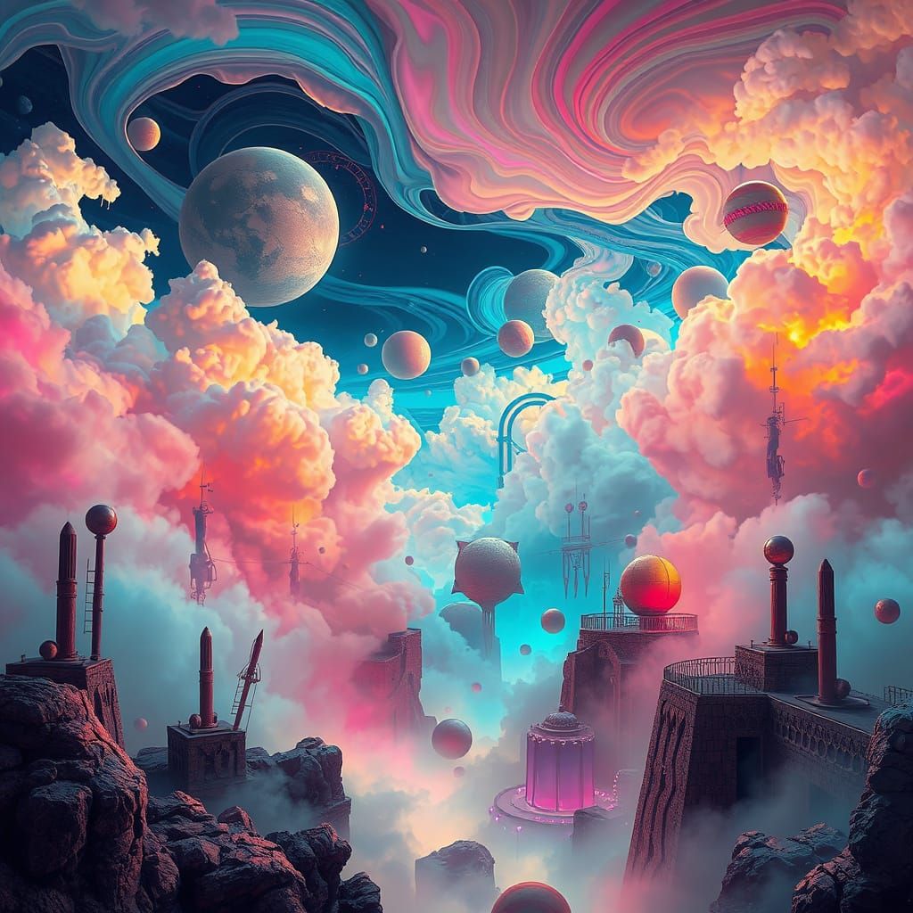 Surreal Dreamscape in Neon Futurism Style