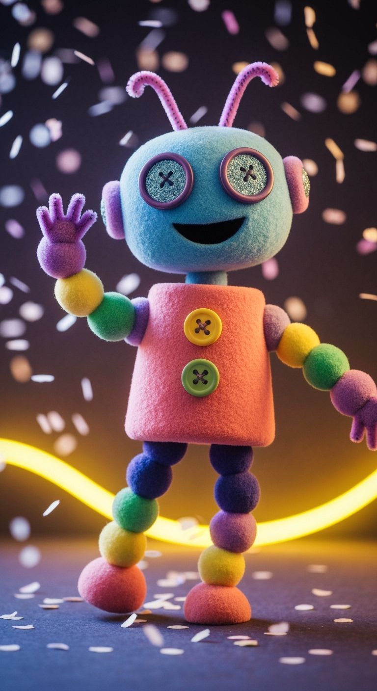 Pom Pom Robot Dancing in Confetti
