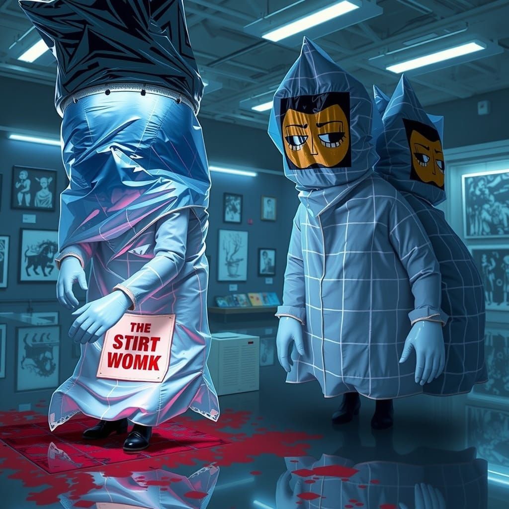 Art Gallery Figures in Linocut Style