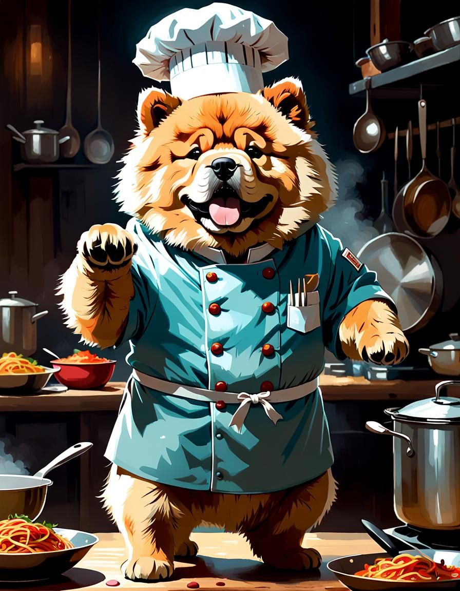 Chow Chow Chef in Pixar-Style Digital Painting