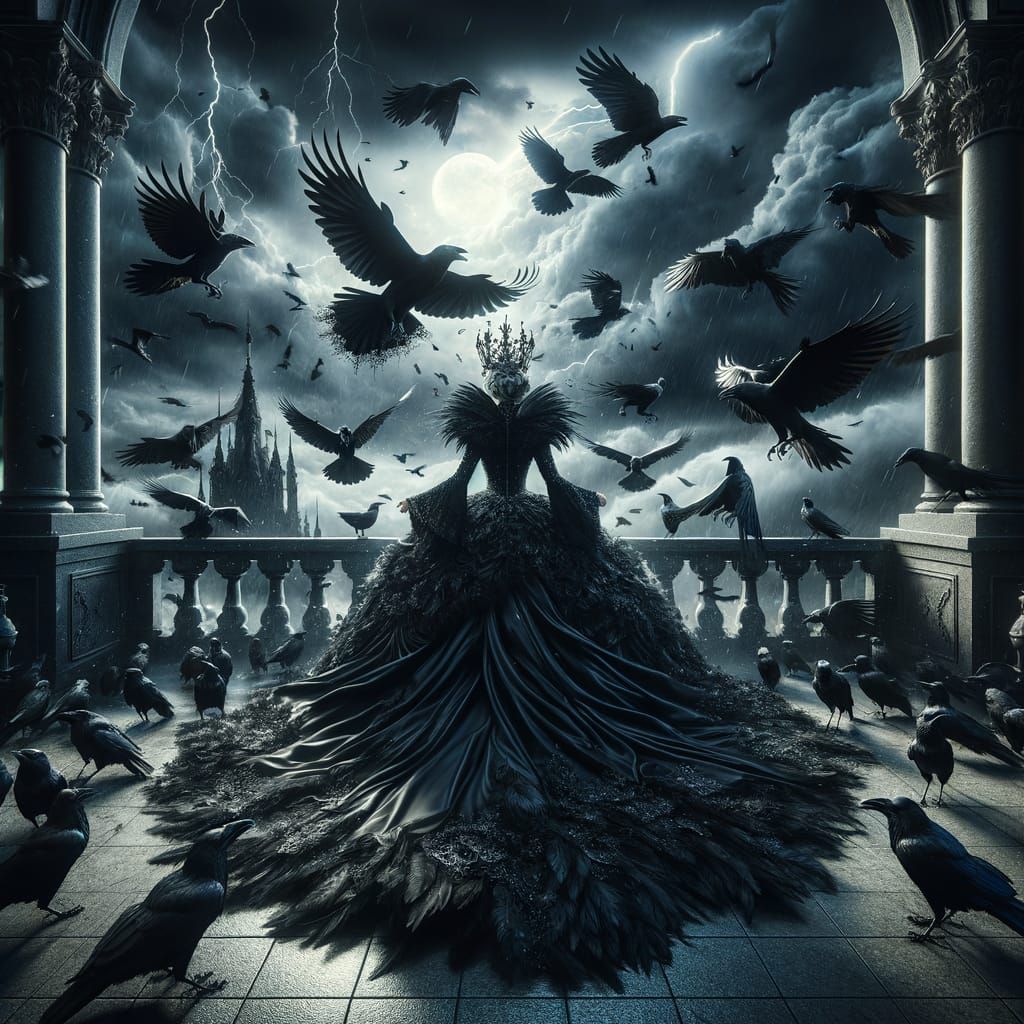 Gothic Queen Amidst Swirling Ravens