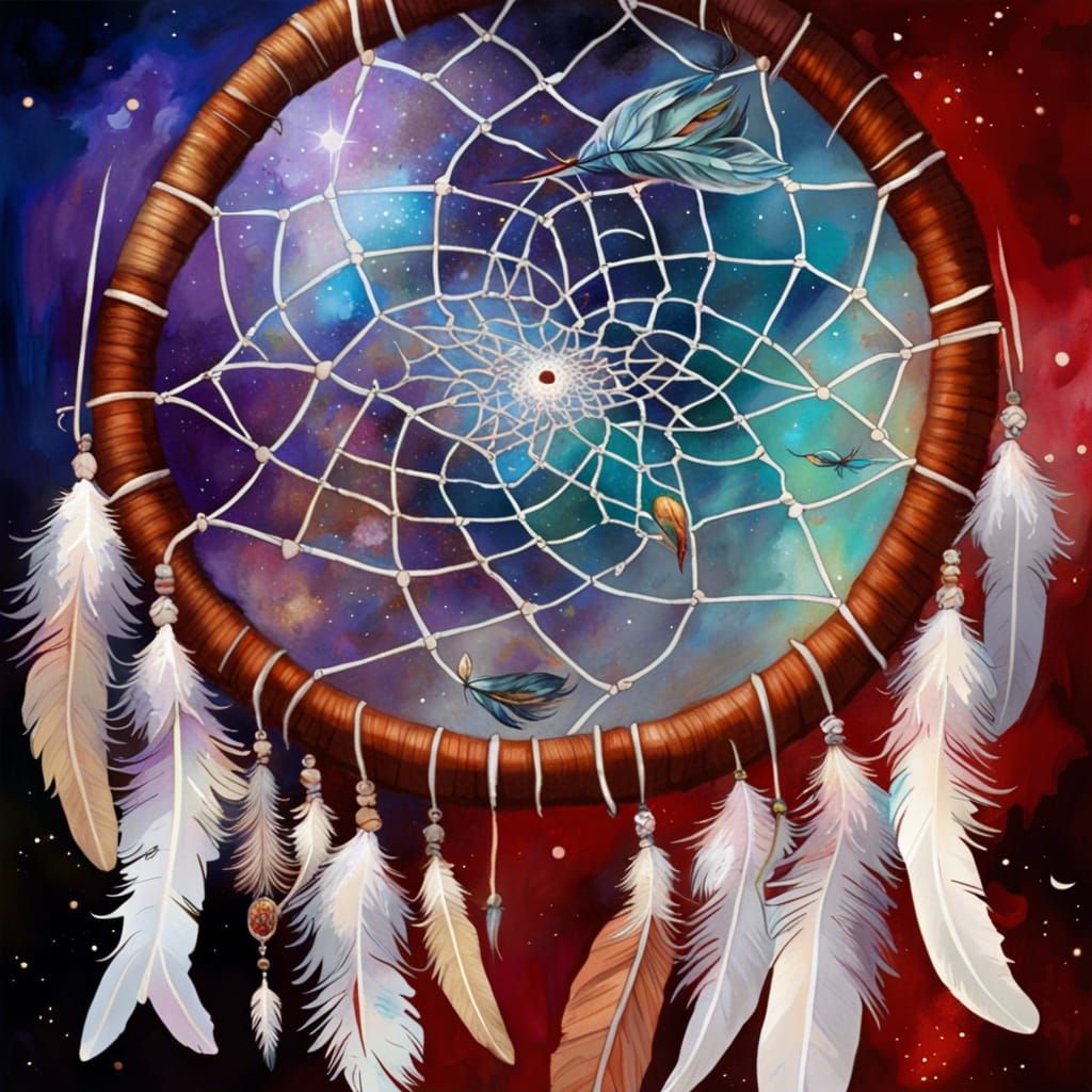 Galactic Dreamcatcher in Gouache and Watercolor Style