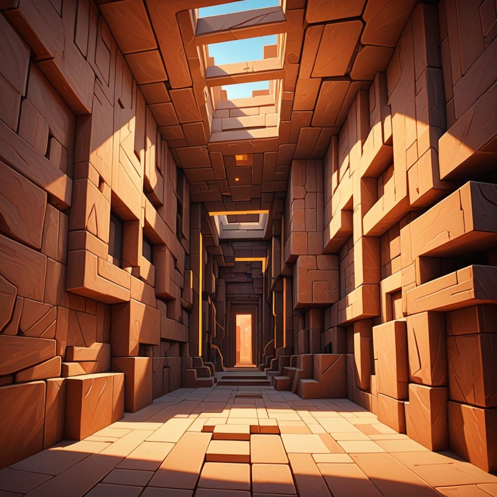 Cubist Heat Chamber Interior with Geometric Art