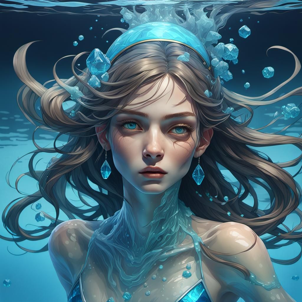 Blue Topaz Creature Swims in a Lake