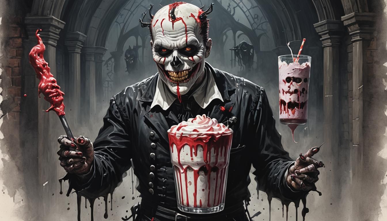 Sinister Gothic Milkshake in Dark Horror Style