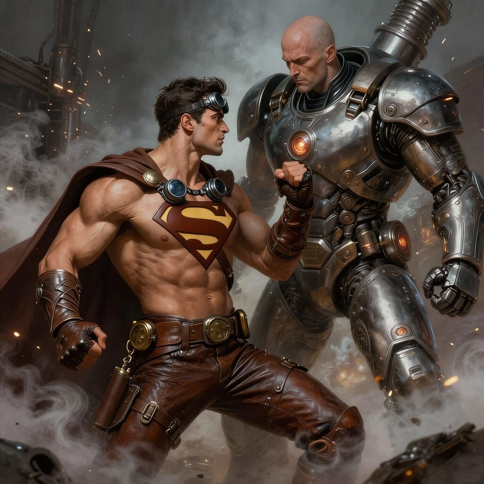 Superman vs Lex Luthor in Steampunk Battle