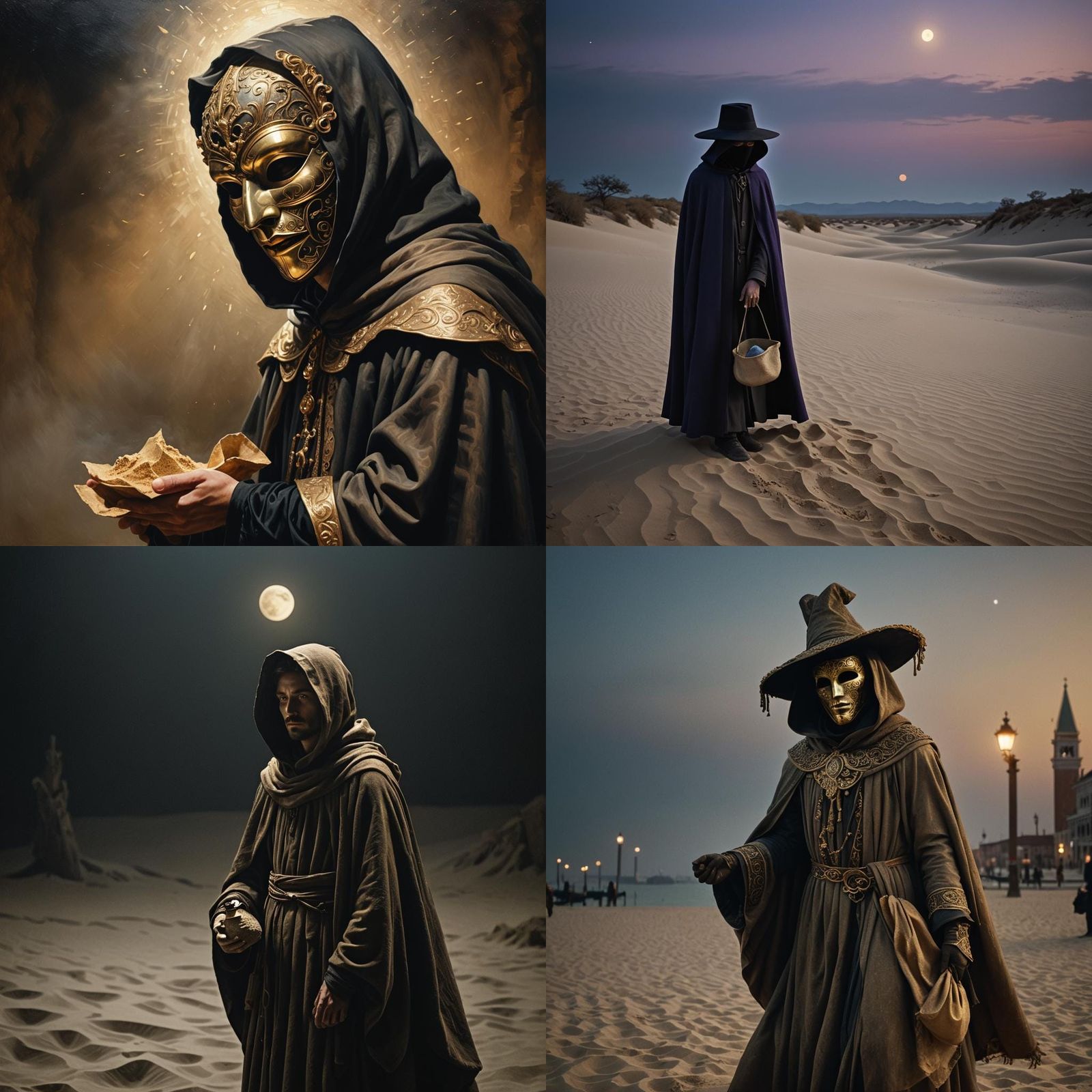 Venice Bronze Masked Figure in Twilight