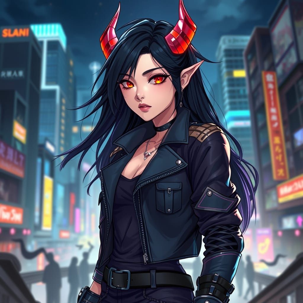 Rumi, Half-Demon K-Pop Hunter in Dynamic Cityscape
