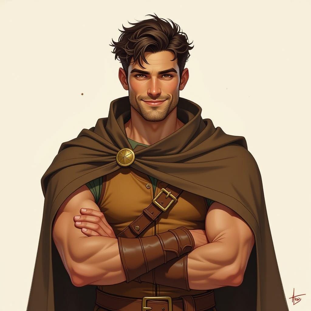 Sly High Fantasy Warrior in Earthy Brown Cloak