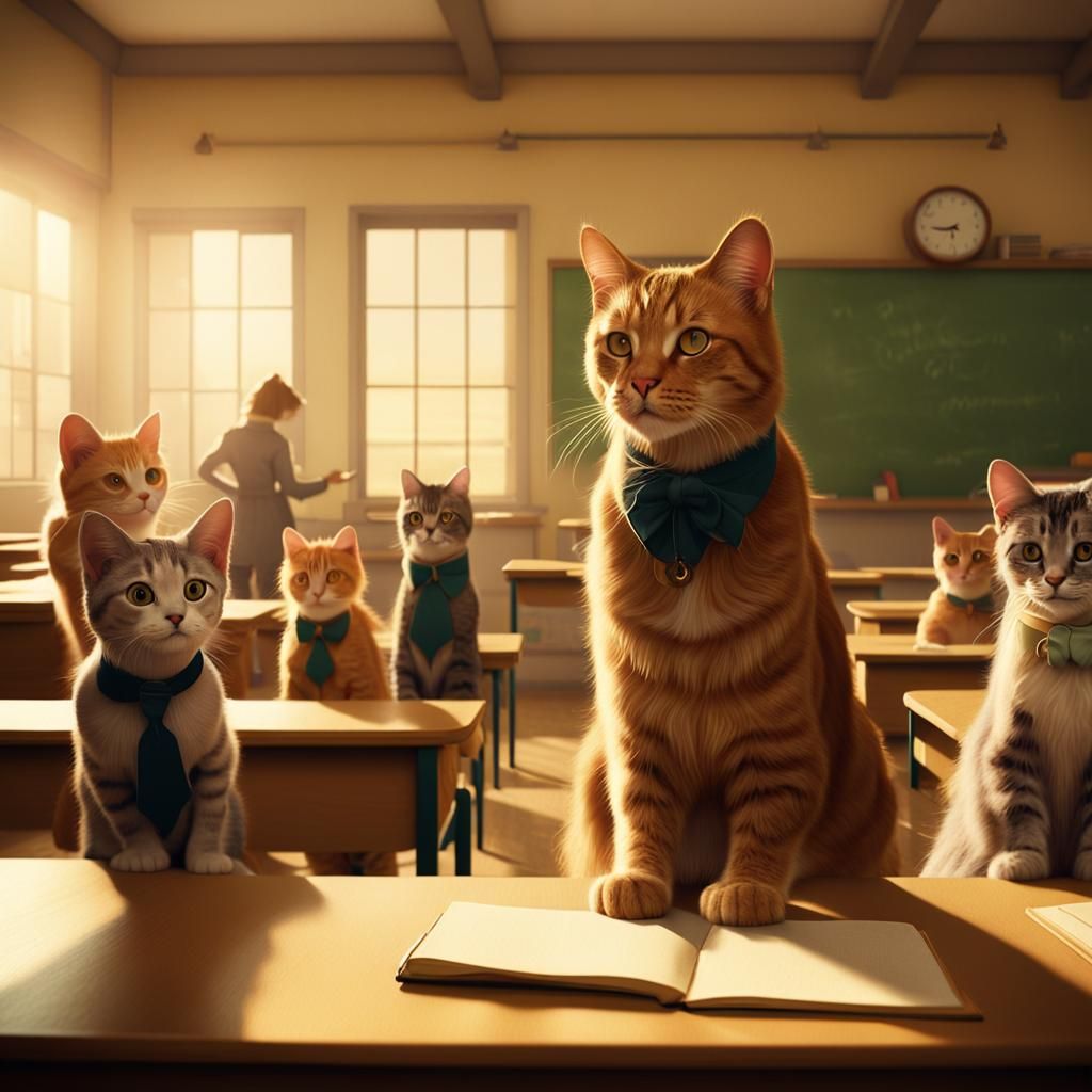 Cat Teacher Instructs Feline Students: Cinematic Classroom