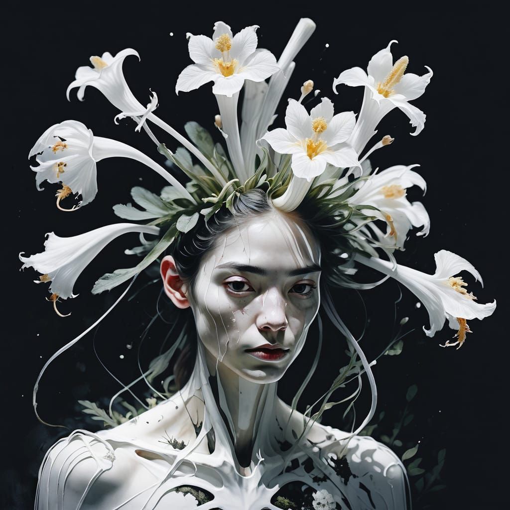 Surreal Monotropa uniflora Blooms in a Whimsical Landscape