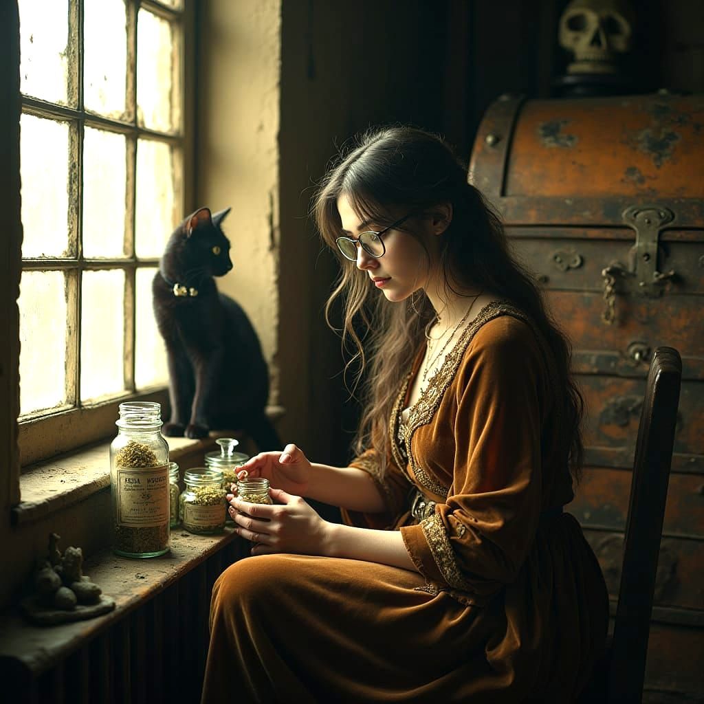 Mystical Country House Apothecary in Dark, Retro Aesthetic