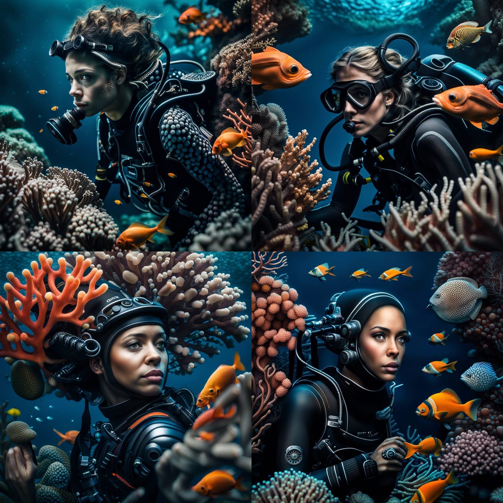 Detailed Scuba Diver with Coral Reef