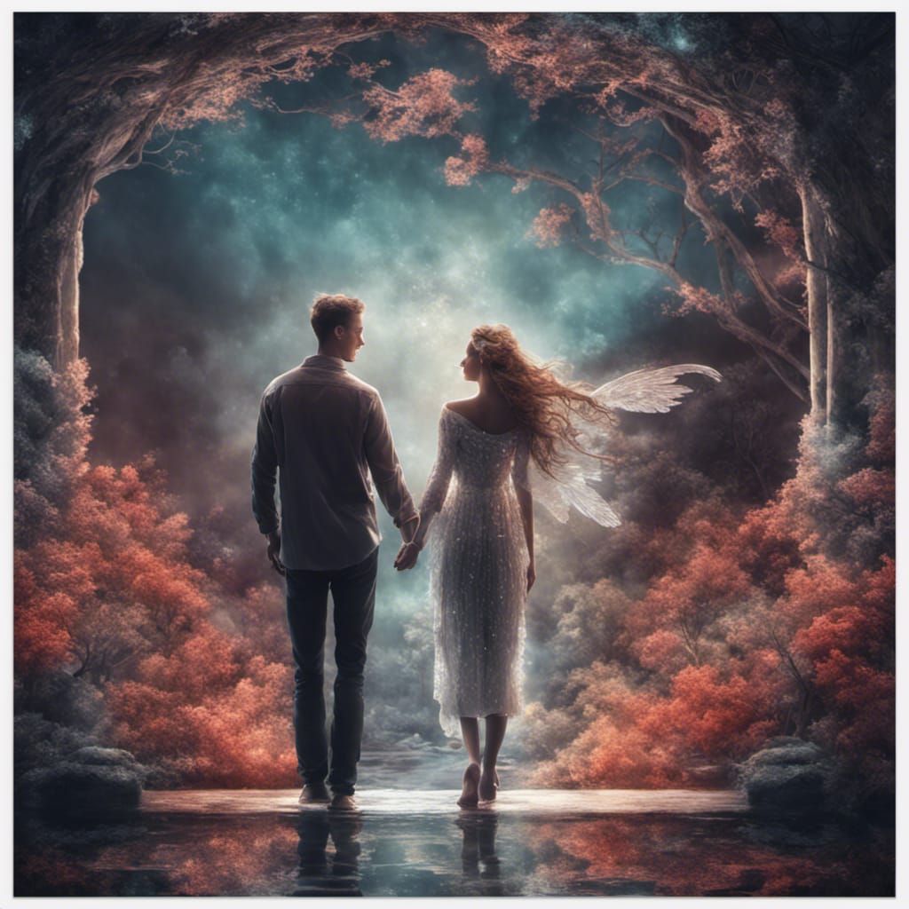 Fantasy Couple in Love Holding Hands