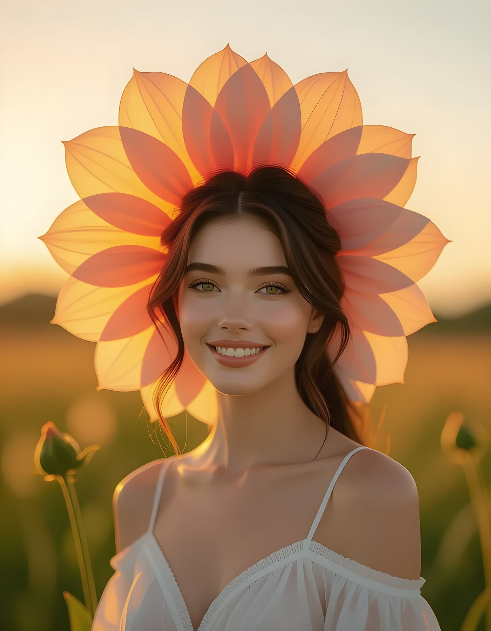 Woman with Flower in Golden Light, Artstation Style