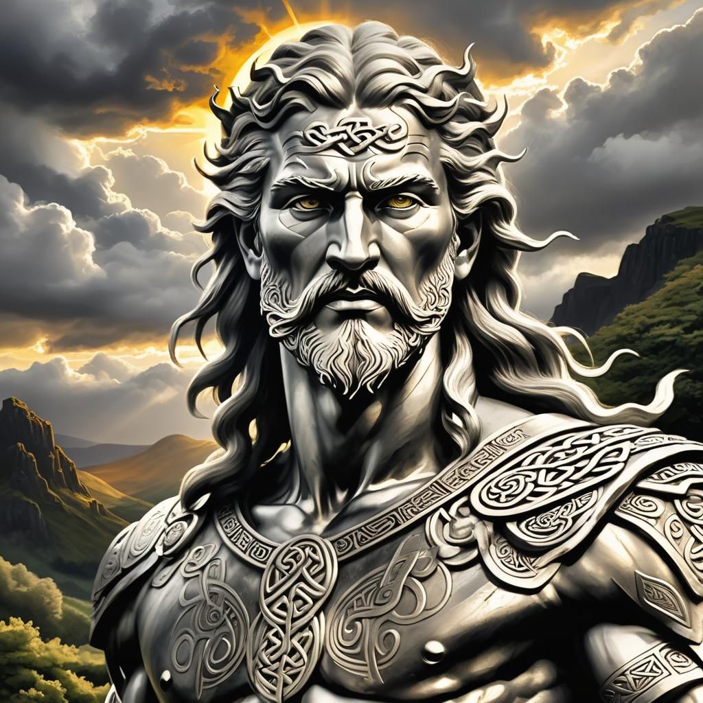 Celtic Sun God Lugh in Charcoal Drawing