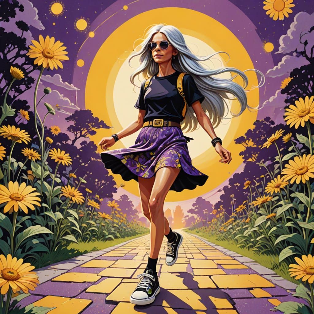 Psychedelic Fairy Strutting Down Yellow Brick Road