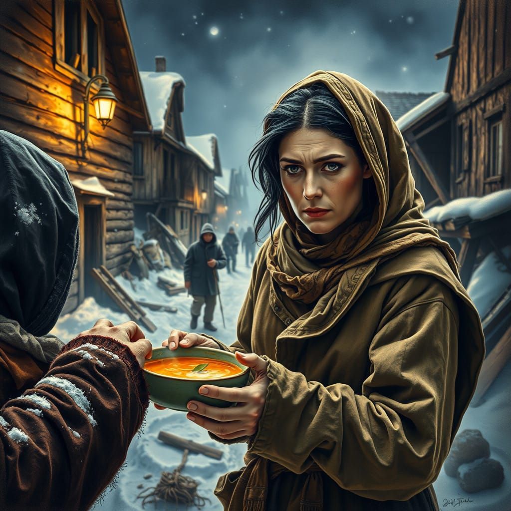 War-Torn Winter Scene in Expressionist Style