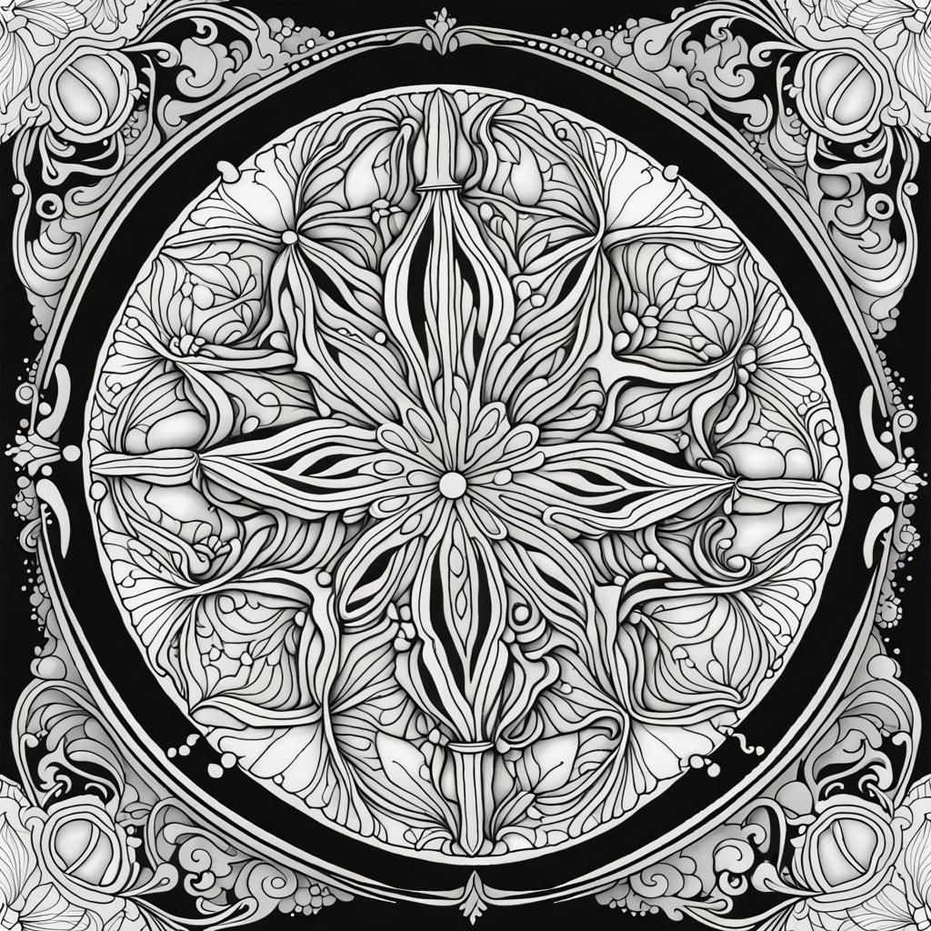 Colorable Sand Dollar Mandala in Black and White