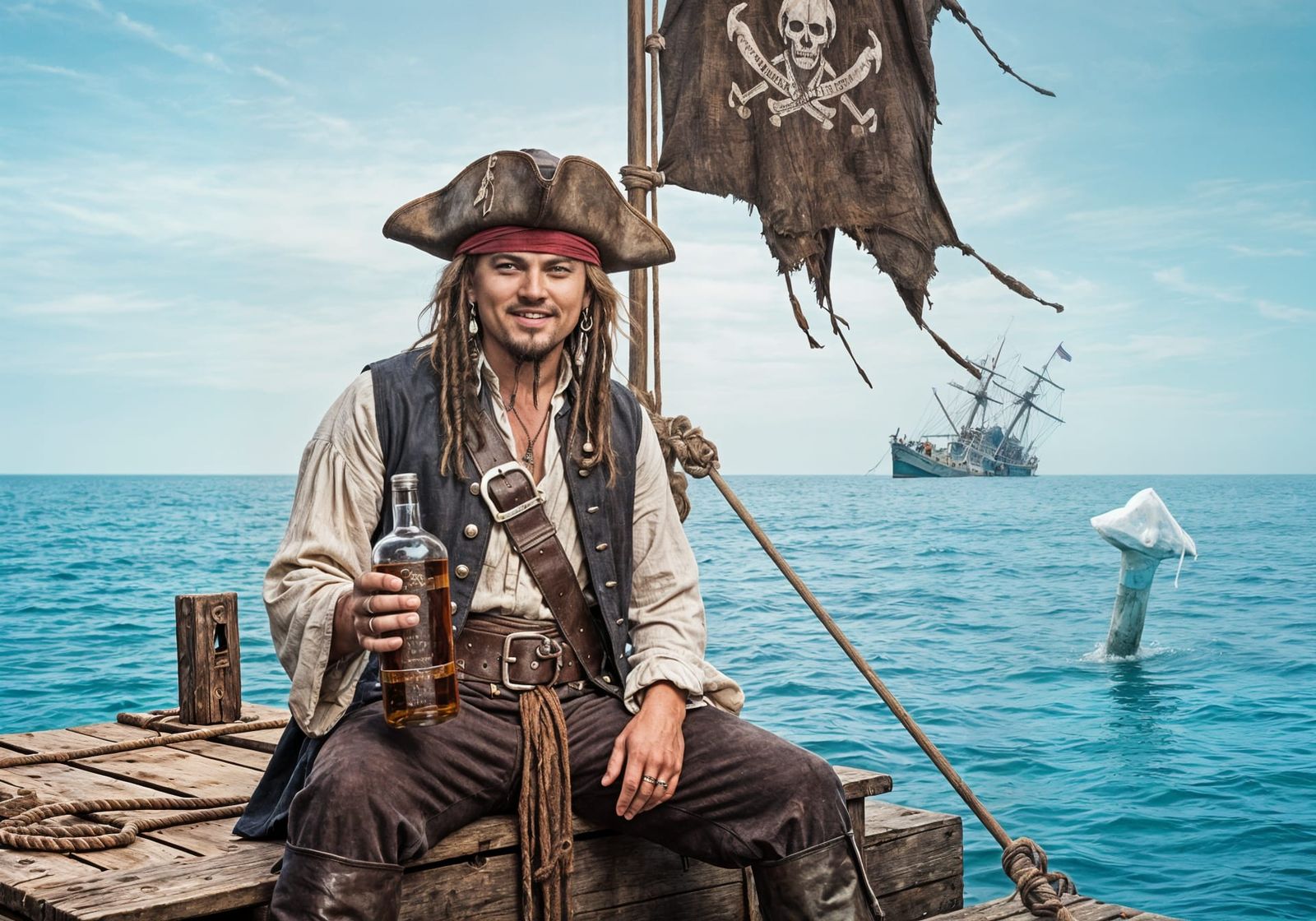 Leonardo DiCaprio as Jack Sparrow on a Raft