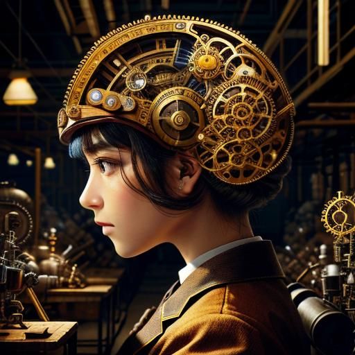 Surreal Steampunk Factory Inside Human Head