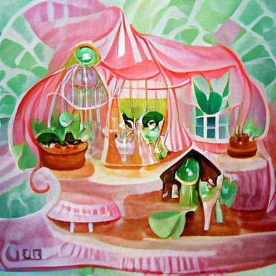Green House Fairy Cafe in Retro Gouache