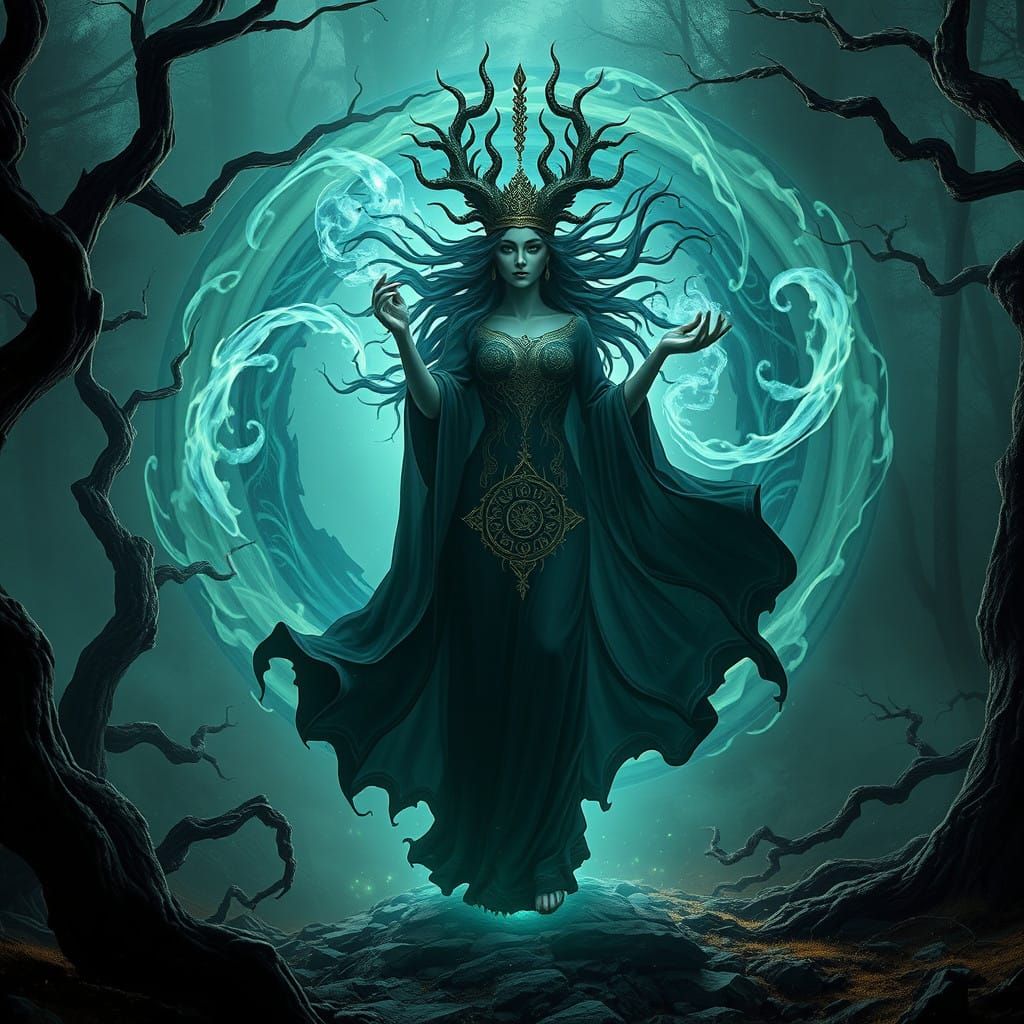 Mystical Goddess Hecate in an Eerie Forest