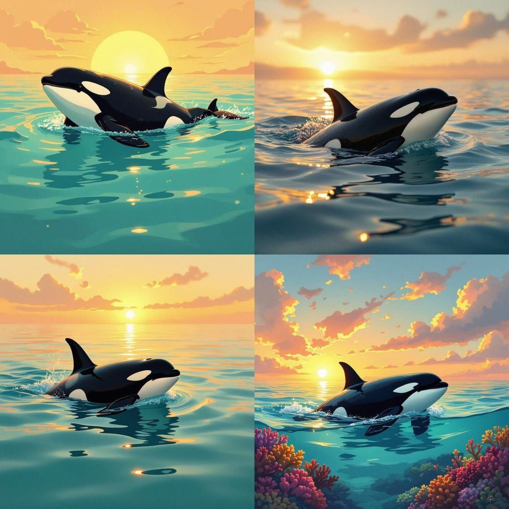 Orca's Serene Swim at Sunset