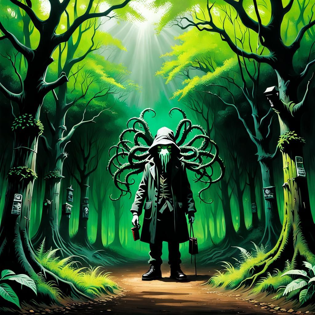 Eldritch Graffiti Forest in Street Art Style