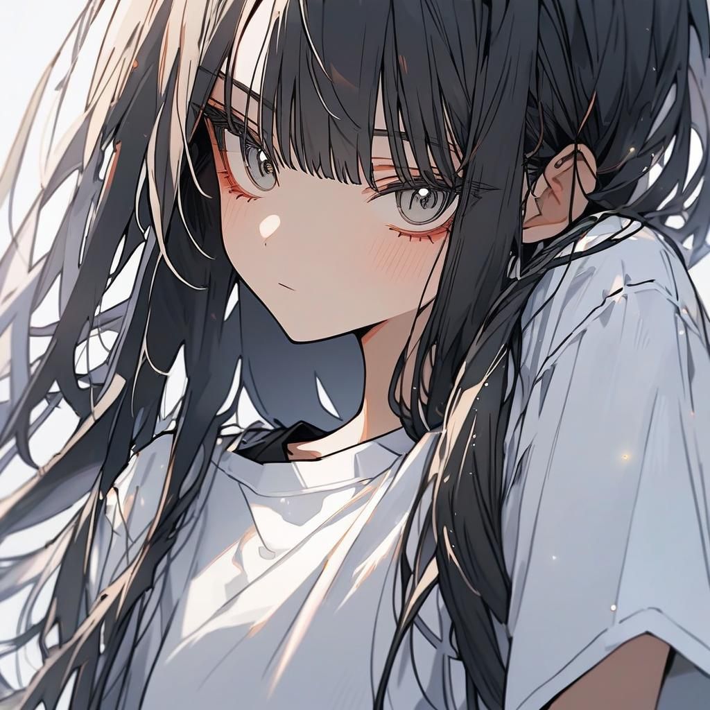 Girl with Mixed Hair in Oversized Shirt Portrait