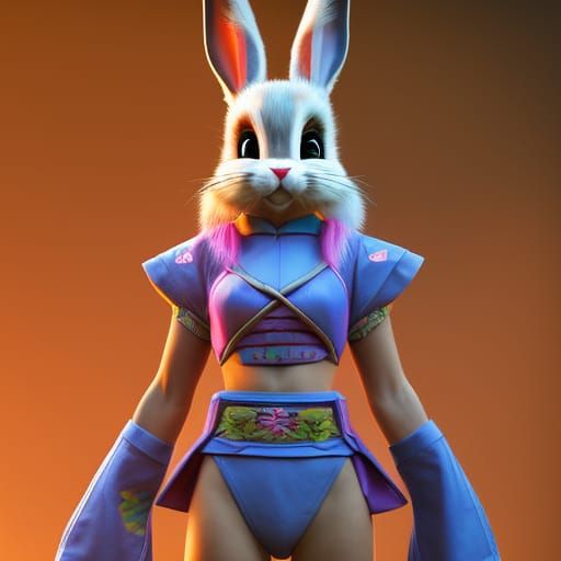Lola Bunny as Samurai in 3D Digital Art