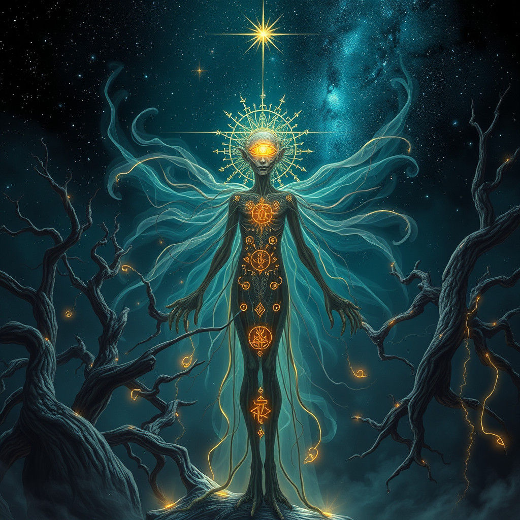 Mystical Being with Third Eye in Starry Night